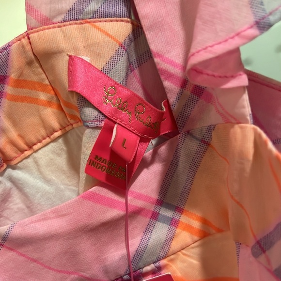 NWTS Lilly Pulitzer Reyna Top Size L Pink Isle Madras Plaid - Picture 4 of 7